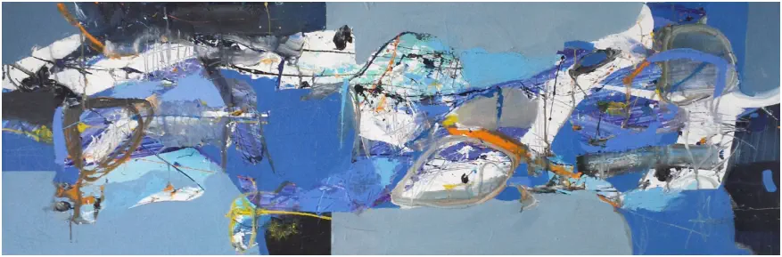 "Komposition in blau"   Acryl auf Leiwand, Format  50 x 150 cm.  VERKAUFT  