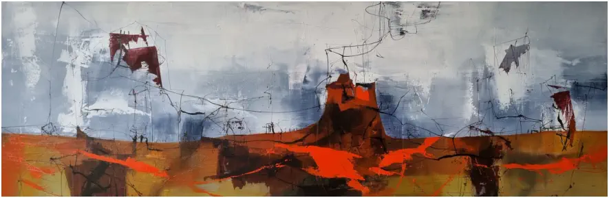Die Unerforschten Weiten II, Oel auf Leiwand, Format  60 x 180 cm,  VERKAUFT
