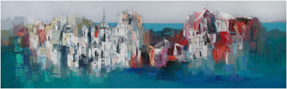 Lindos,  Oel auf Leiwand, Format 60 x 190 cm. VERKAUFT