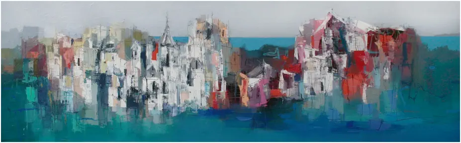 Lindos,  Oel auf Leiwand, Format 60 x 190 cm. VERKAUFT