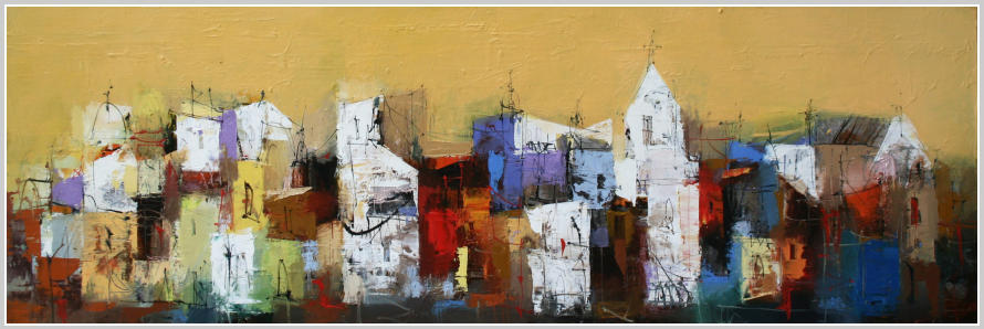 Côte d'Azur  Oel auf Leiwand, Format  40 x 120 x 4 cm.